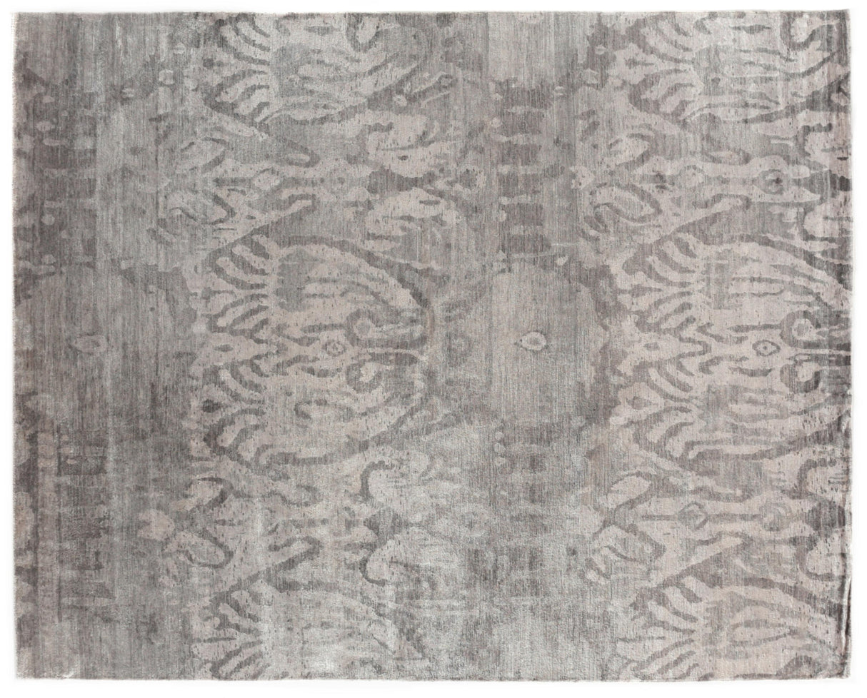 Exquisite Rugs Antique'd Silk hand-knotted Bamboo Silk 5066 Ivory/Silver 9' x 6' Area Rug