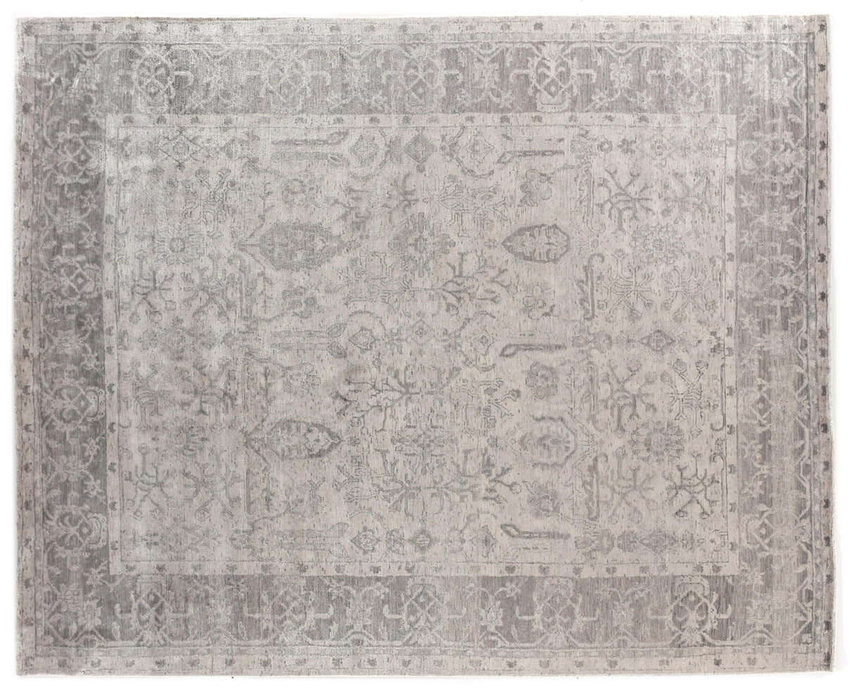 Exquisite Rugs Antique'd Silk hand-knotted Bamboo Silk 5067 Ivory/Silver 14' x 10' Area Rug
