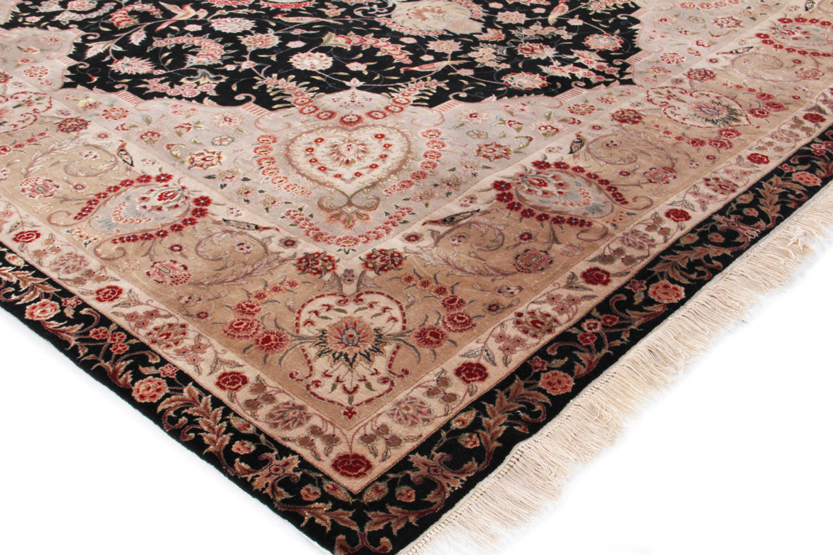 Exquisite Rugs Super Fine Tabriz hand-knotted New Zealand Wool 5412 Black/Ivory 14' x 10' Area Rug