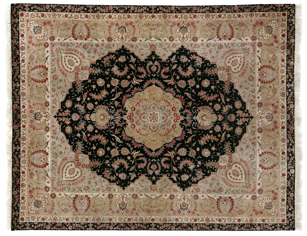 Exquisite Rugs Super Fine Tabriz hand-knotted New Zealand Wool 5412 Black/Ivory 14' x 10' Area Rug