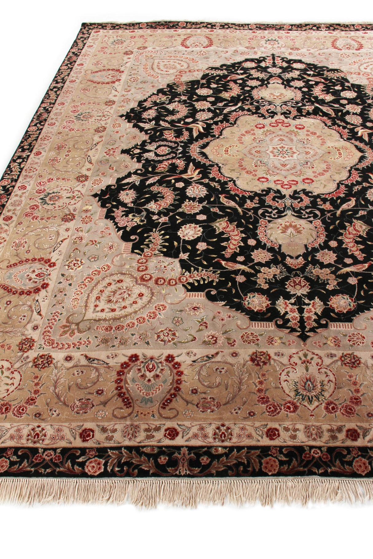 Exquisite Rugs Super Fine Tabriz hand-knotted New Zealand Wool 5412 Black/Ivory 14' x 10' Area Rug