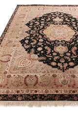 Exquisite Rugs Super Fine Tabriz hand-knotted New Zealand Wool 5412 Black/Ivory 12' x 9' Area Rug