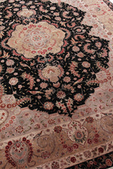 Exquisite Rugs Super Fine Tabriz hand-knotted New Zealand Wool 5412 Black/Ivory 12' x 9' Area Rug