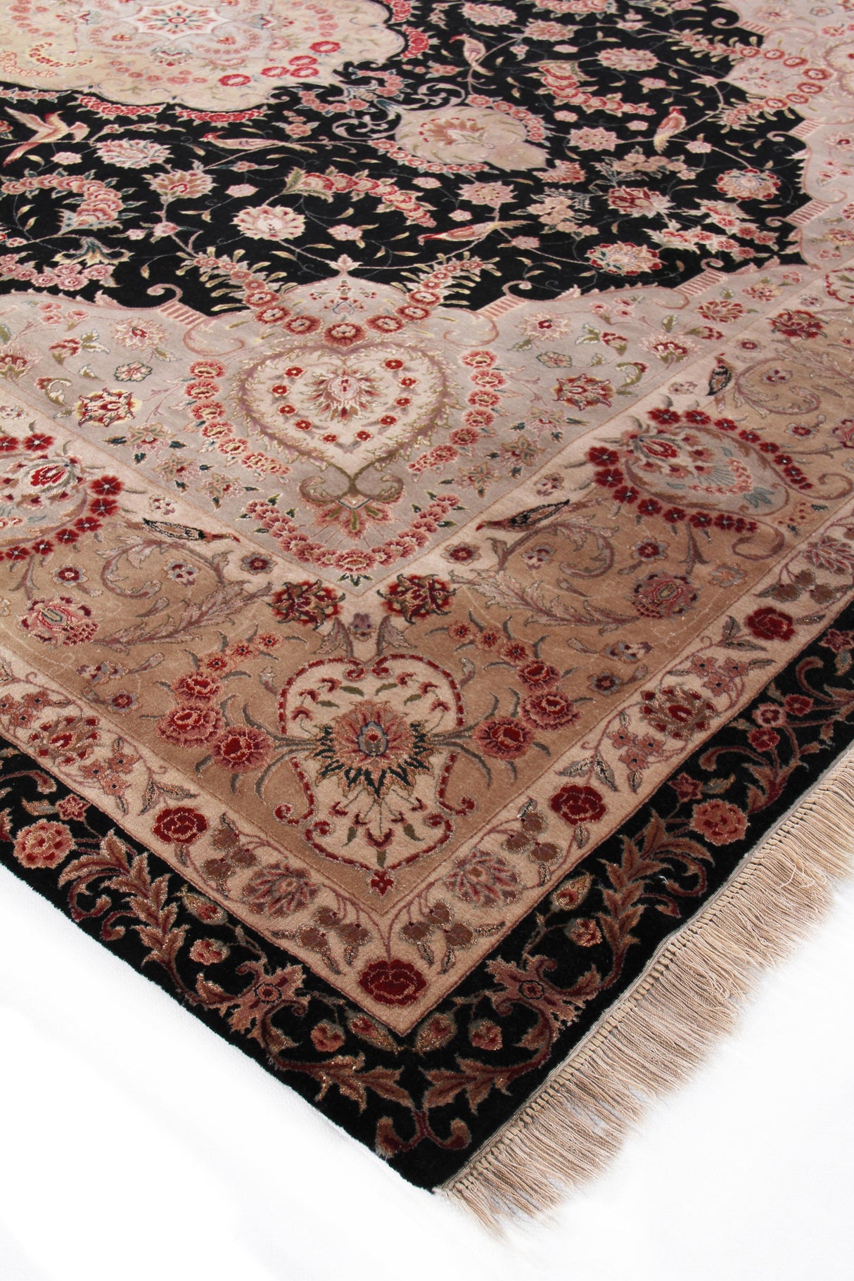 Exquisite Rugs Super Fine Tabriz hand-knotted New Zealand Wool 5412 Black/Ivory 12' x 9' Area Rug