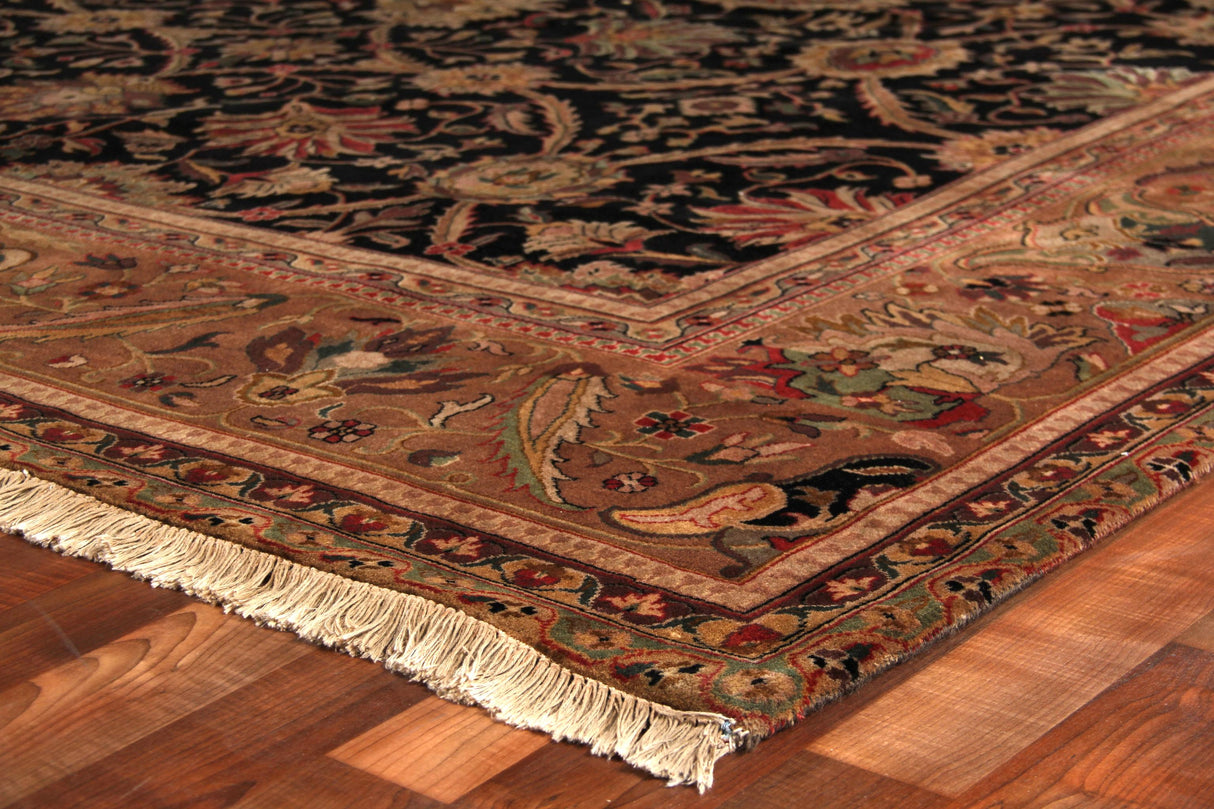 Exquisite Rugs Super Fine Tabriz hand-knotted New Zealand Wool 5432 Black/Gold 15' x 12' Area Rug