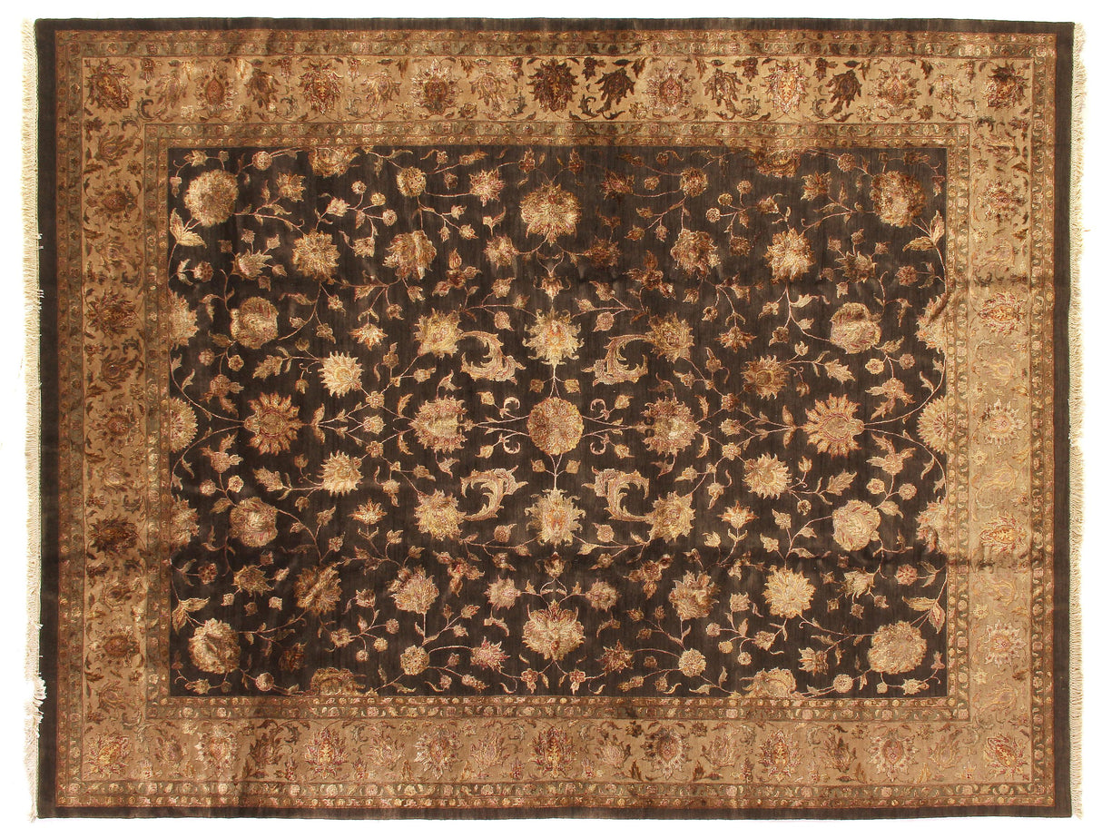 Exquisite Rugs Museum Kashan hand-knotted Wool/Silk 5729 Charcoal/Beige 15' x 12' Area Rug