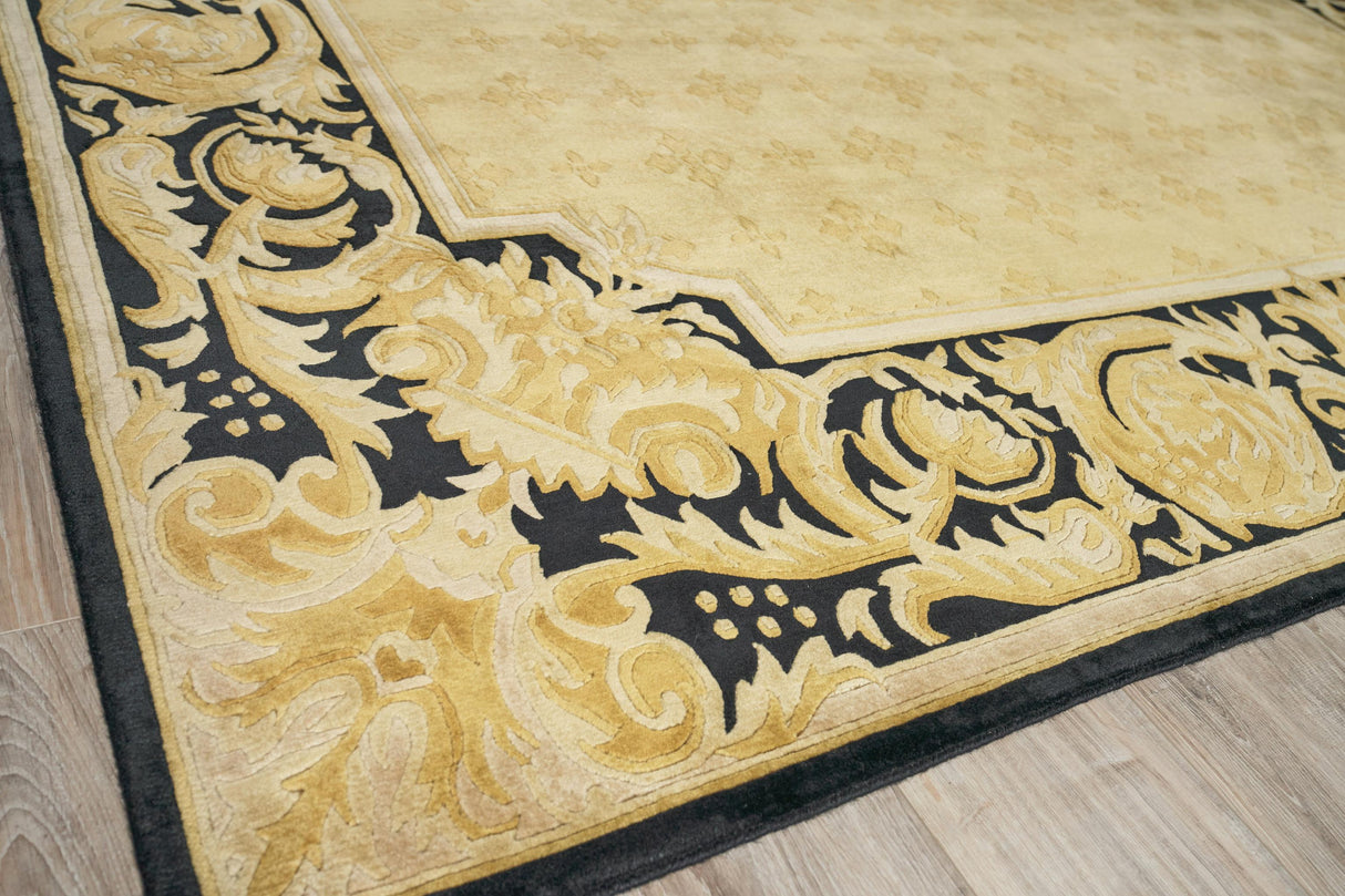 Exquisite Rugs Super Tibetan hand-knotted Wool/Bamboo Silk 5854 Gold/Black 12' x 9' Area Rug