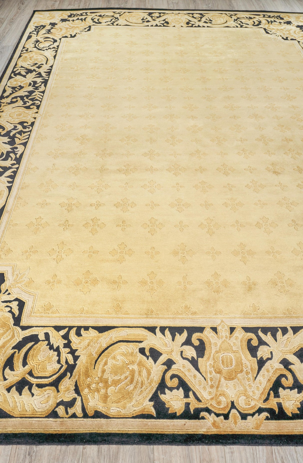 Exquisite Rugs Super Tibetan hand-knotted Wool/Bamboo Silk 5854 Gold/Black 12' x 9' Area Rug