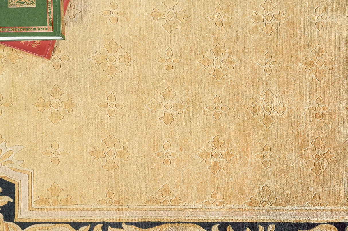 Exquisite Rugs Super Tibetan hand-knotted Wool/Bamboo Silk 5854 Gold/Black 12' x 9' Area Rug