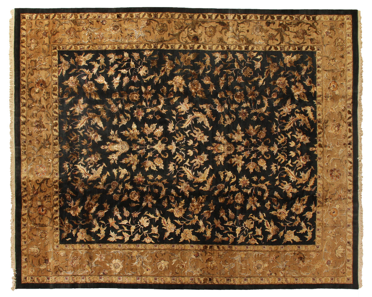 Exquisite Rugs Museum Kashan hand-knotted Wool/Silk 5929 Black/Gold 14' x 12' Area Rug