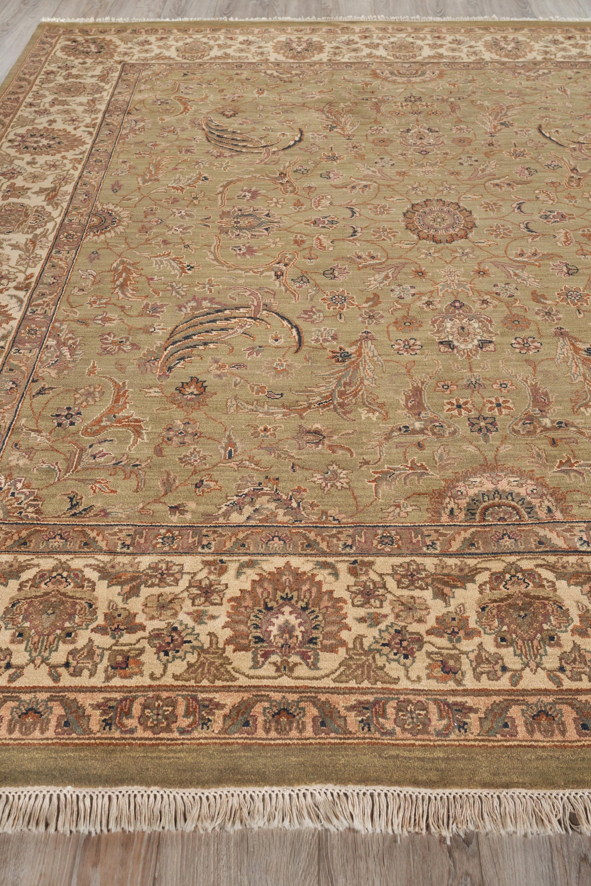 Exquisite Rugs Moghul hand-knotted New Zealand Wool 6420 Light Green/Gold 10' x 9' Area Rug