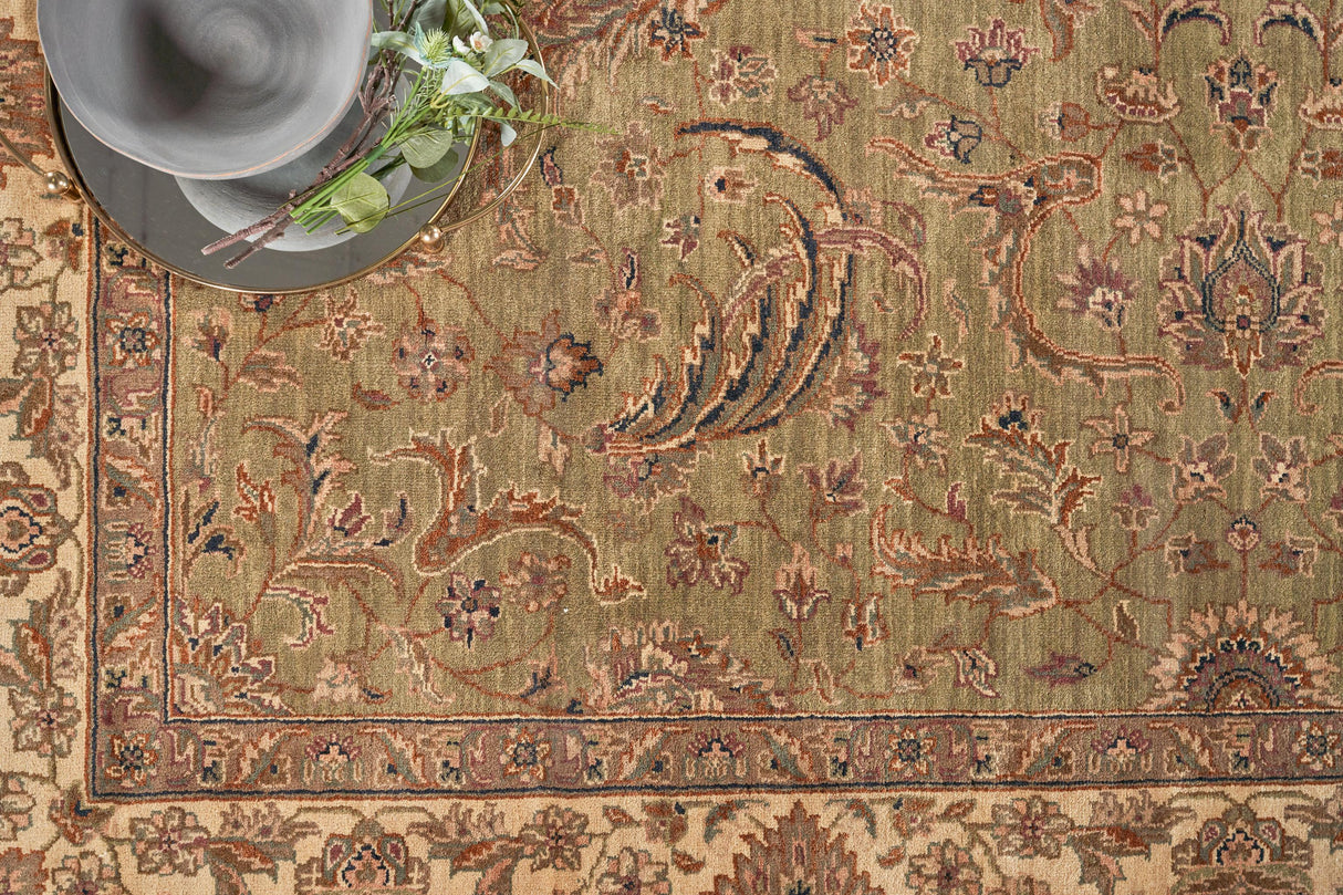 Exquisite Rugs Moghul hand-knotted New Zealand Wool 6420 Light Green/Gold 10' x 9' Area Rug