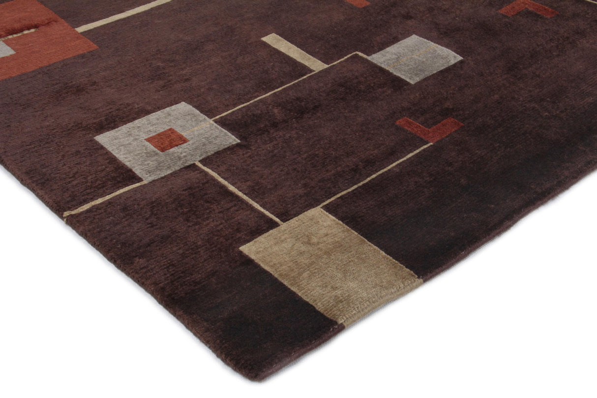 Exquisite Rugs Contemporary hand-knotted New Zealand Wool 7070 Plum/Sage 10' x 9' Area Rug