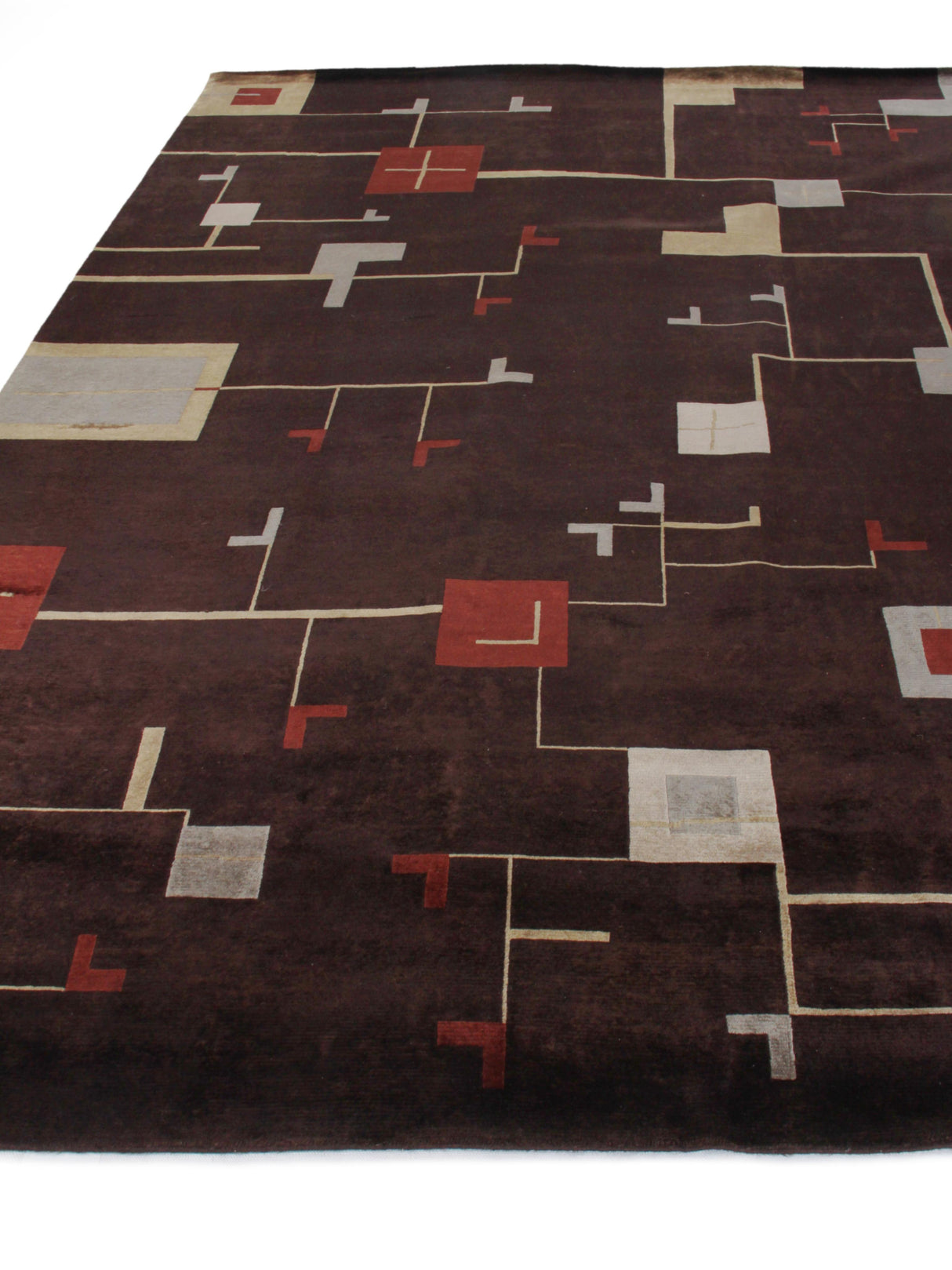 Exquisite Rugs Contemporary hand-knotted New Zealand Wool 7070 Plum/Sage 10' x 9' Area Rug