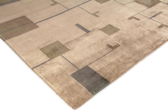 Exquisite Rugs Contemporary hand-knotted New Zealand Wool 7066 Light Green/Gold 12' x 9' Area Rug