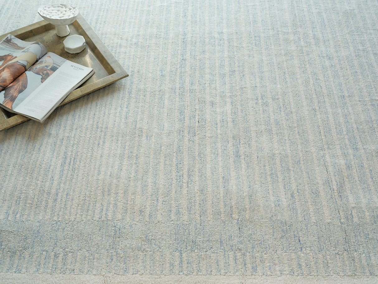 Exquisite Rugs Dusseldorf hand-tufted New Zealand Wool 7344 Blue/Ivory 9' x 6' Area Rug
