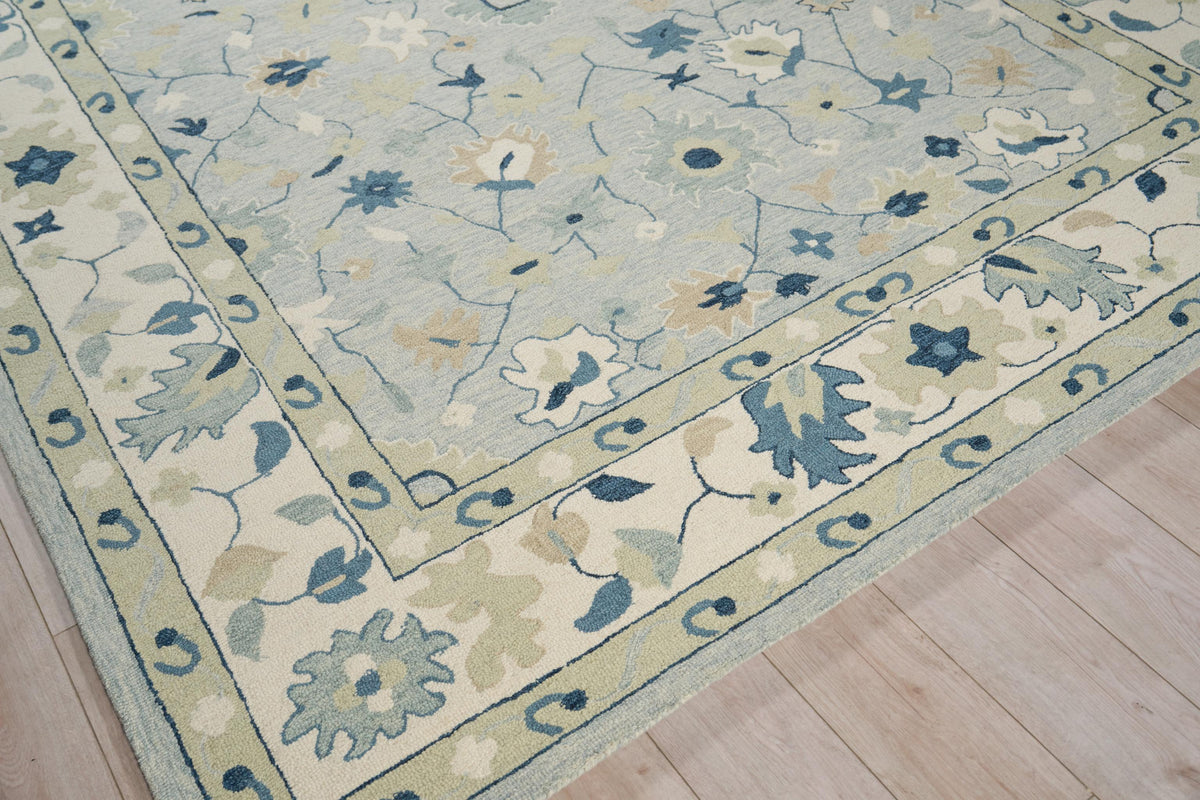 Exquisite Rugs Elegance hand-tufted New Zealand Wool 7353 Light Blue/Ivory/Navy 9' x 6' Area Rug