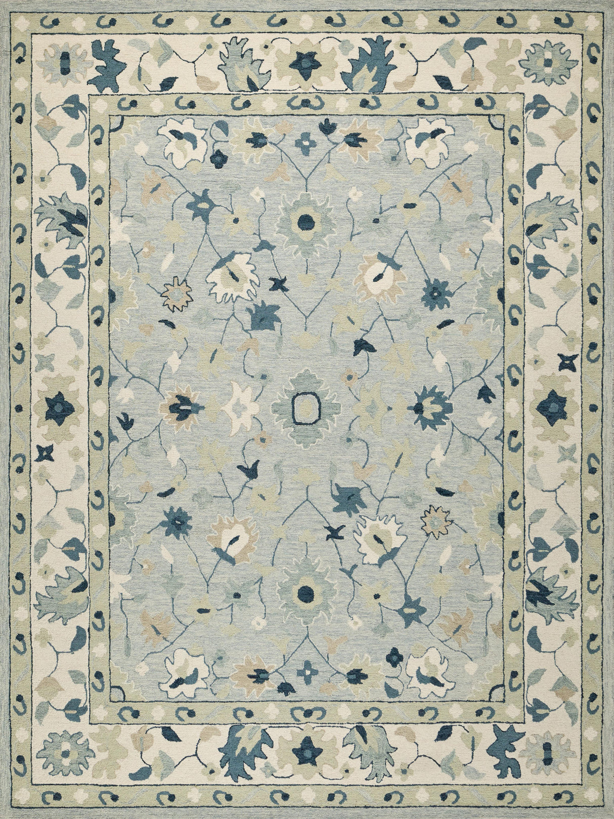 Exquisite Rugs Elegance hand-tufted New Zealand Wool 7353 Light Blue/Ivory/Navy 9' x 6' Area Rug