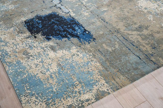 Exquisite Rugs Picasso hand-knotted Wool/Silk 7360 Blue/Silver/Black 10' x 8' Area Rug