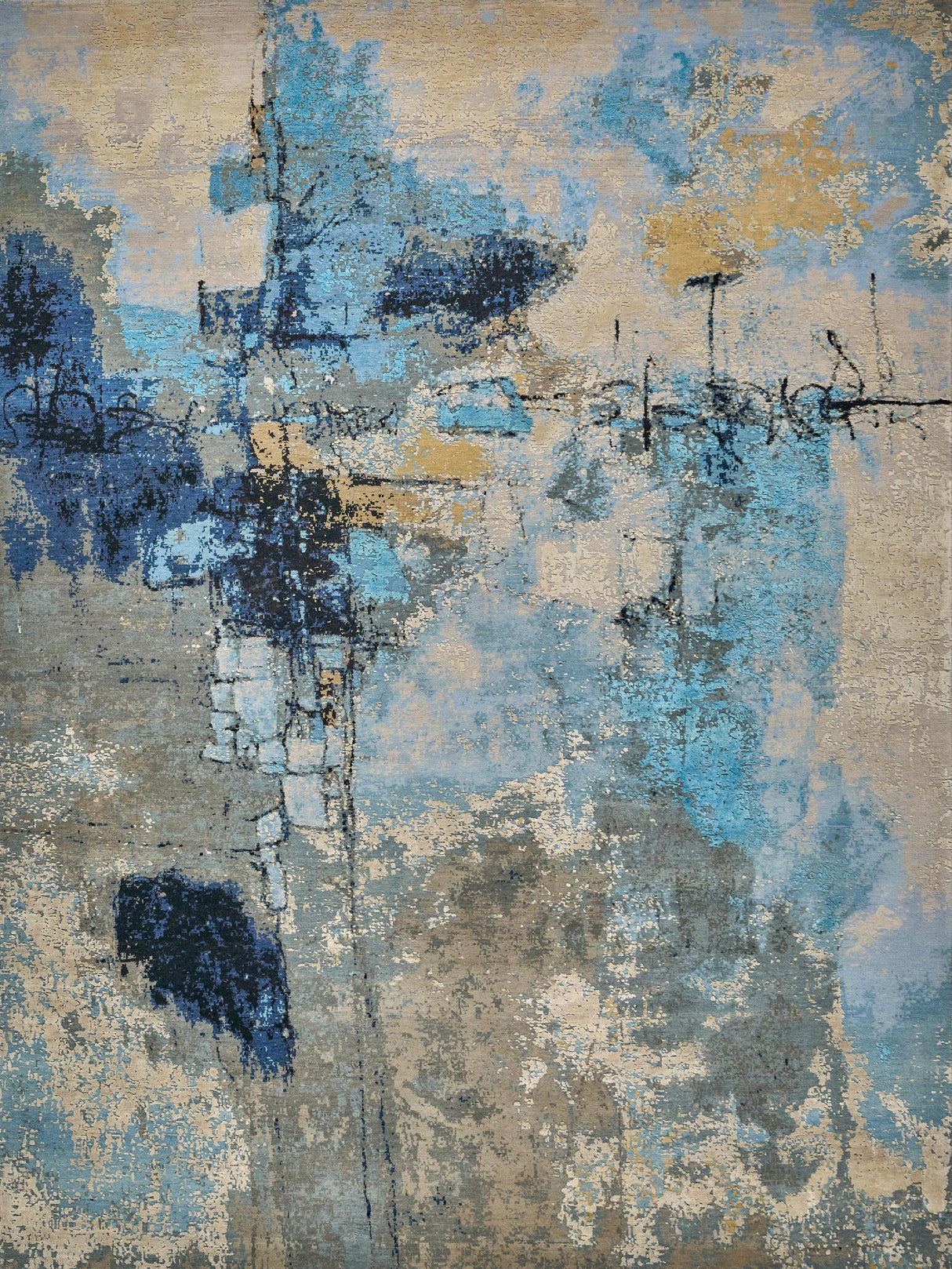 Exquisite Rugs Picasso hand-knotted Wool/Silk 7360 Blue/Silver/Black 10' x 8' Area Rug