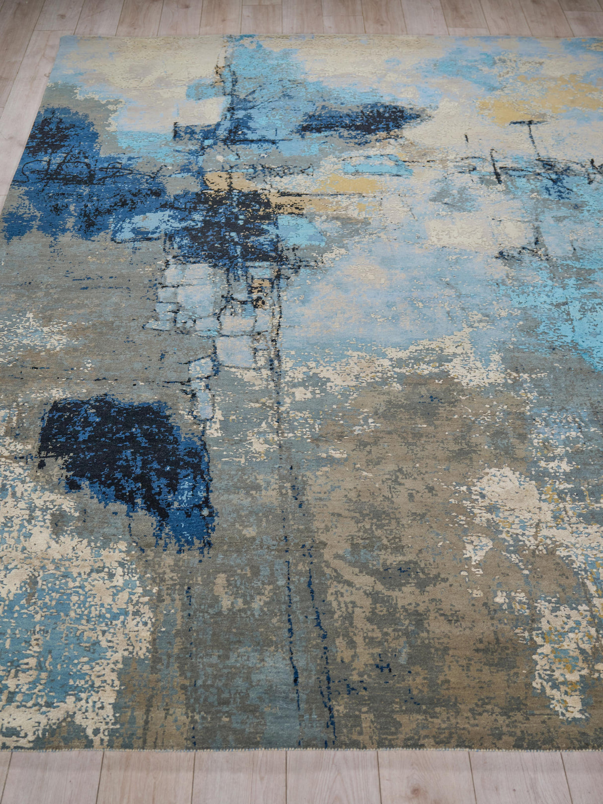 Exquisite Rugs Picasso hand-knotted Wool/Silk 7360 Blue/Silver/Black 10' x 8' Area Rug