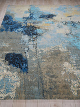 Exquisite Rugs Picasso hand-knotted Wool/Silk 7360 Blue/Silver/Black 10' x 8' Area Rug