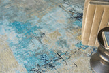 Exquisite Rugs Picasso hand-knotted Wool/Silk 7360 Blue/Silver/Black 10' x 8' Area Rug