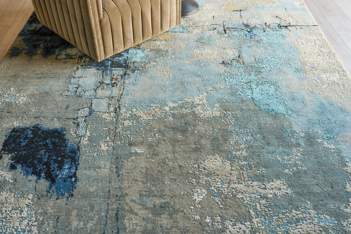 Exquisite Rugs Picasso hand-knotted Wool/Silk 7360 Blue/Silver/Black 10' x 8' Area Rug