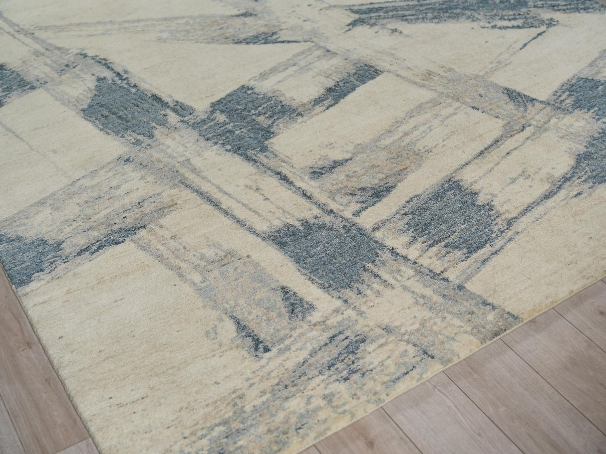 Exquisite Rugs Moderno hand-knotted New Zealand Wool 7420 Blue/Taupe 15' x 12' Area Rug