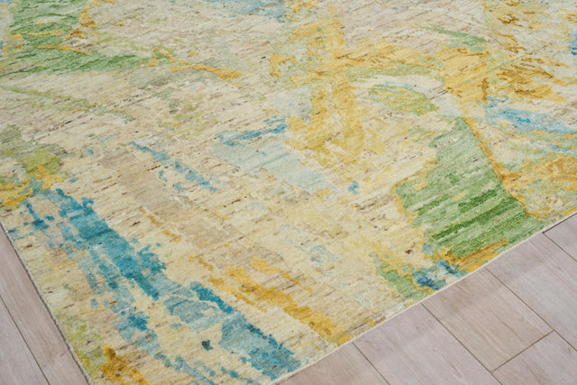 Exquisite Rugs Moderno hand-knotted New Zealand Wool 7425 Yellow/Green/Blue 9' x 6' Area Rug