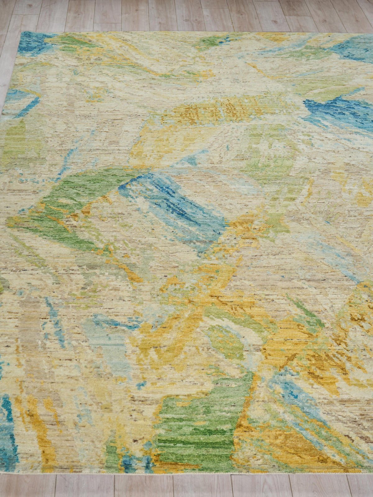Exquisite Rugs Moderno hand-knotted New Zealand Wool 7425 Yellow/Green/Blue 9' x 6' Area Rug