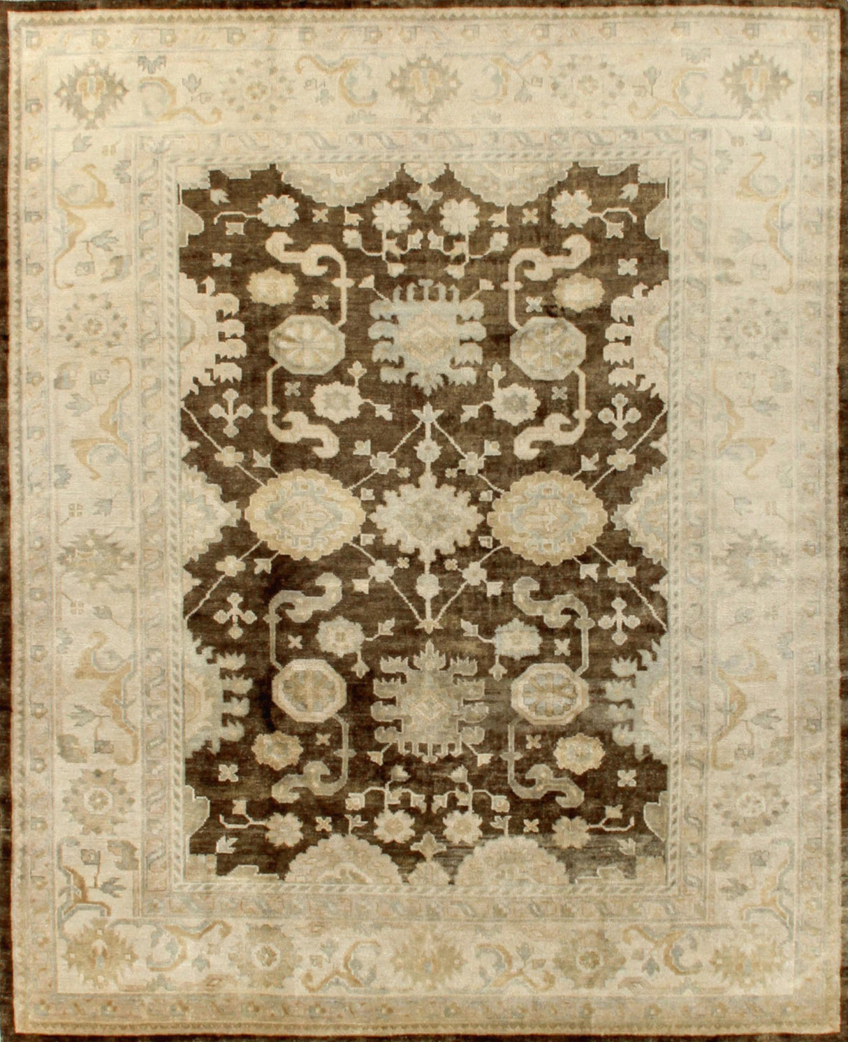Exquisite Rugs Antique Weave Oushak hand-knotted New Zealand Wool 8004 Brown/Ivory 9' x 6' Area Rug