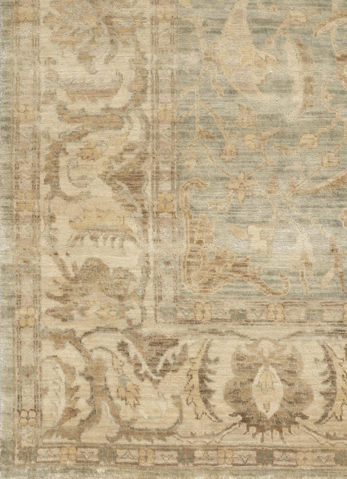 Exquisite Rugs Antique Weave Oushak hand-knotted New Zealand Wool 8147 Light Green/Beige 20' x 15' Area Rug