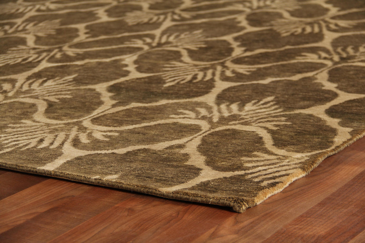 Exquisite Rugs Metro hand-knotted New Zealand Wool 8195 Green/Ivory 12' x 9' Area Rug