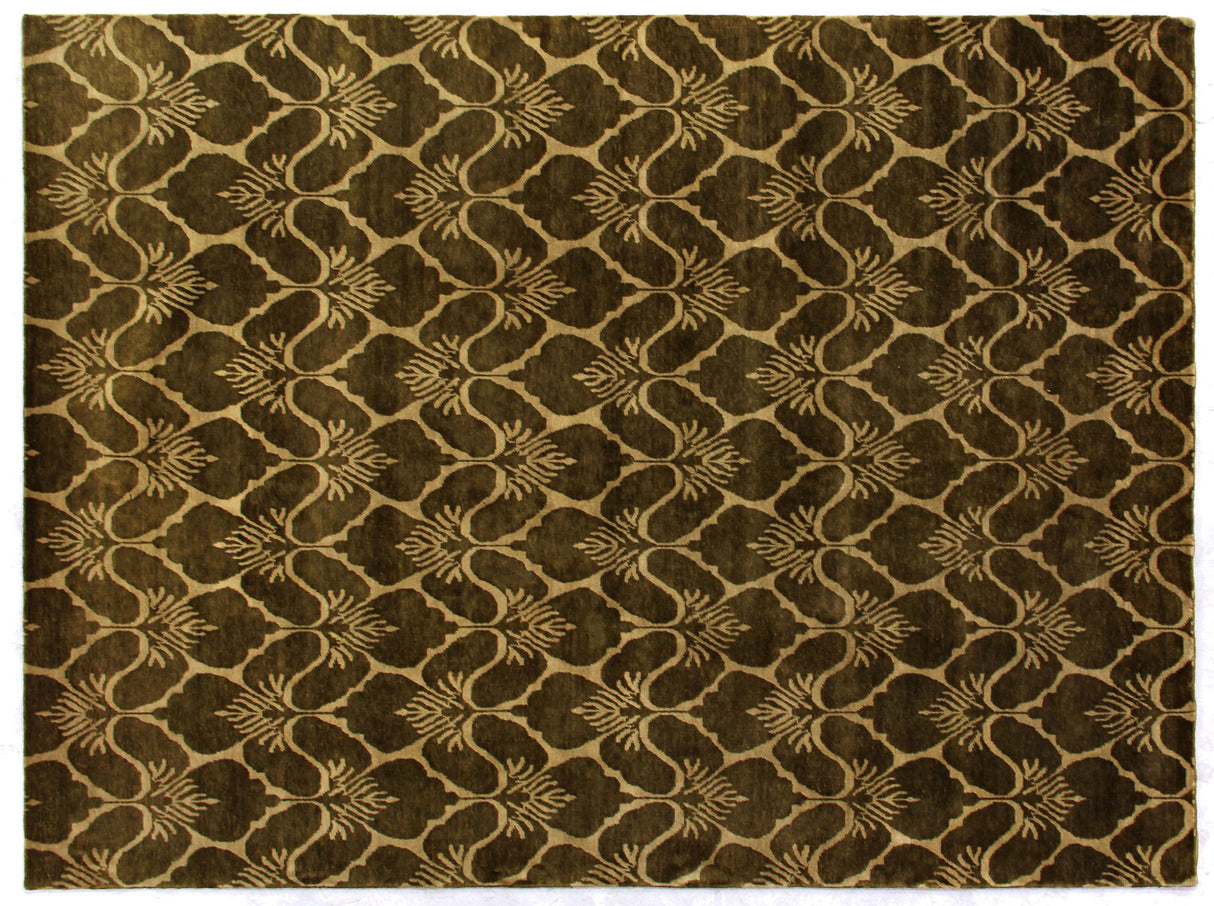 Exquisite Rugs Metro hand-knotted New Zealand Wool 8195 Green/Ivory 12' x 9' Area Rug