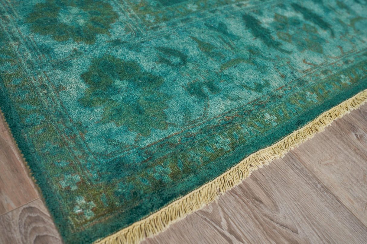Exquisite Rugs Overdye Antique Weave hand-knotted New Zealand Wool 8303 Green 12' x 9' Area Rug
