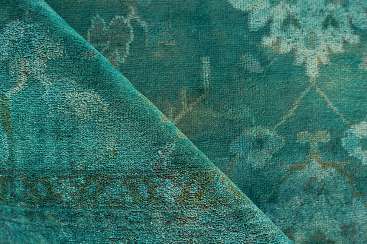 Exquisite Rugs Overdye Antique Weave hand-knotted New Zealand Wool 8303 Green 12' x 9' Area Rug