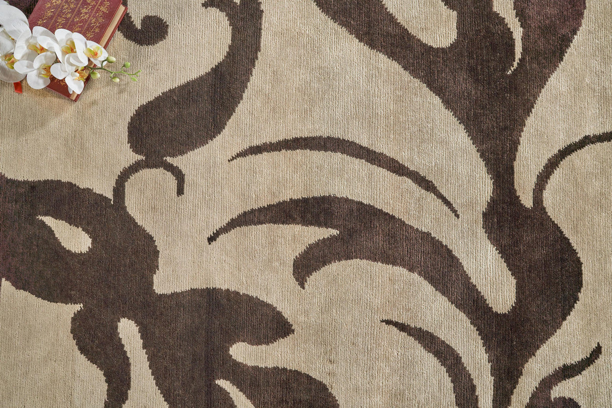 Exquisite Rugs Metro hand-knotted Wool/Viscose 9163 Beige/Brown 14' x 10' Area Rug