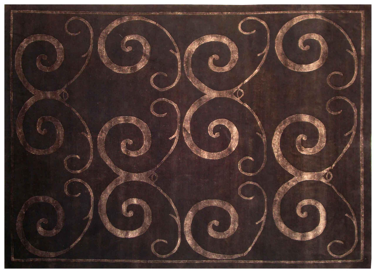Exquisite Rugs Super Tibetan hand-knotted Wool/Bamboo Silk 9201 Dark Chocolate 14' x 10' Area Rug