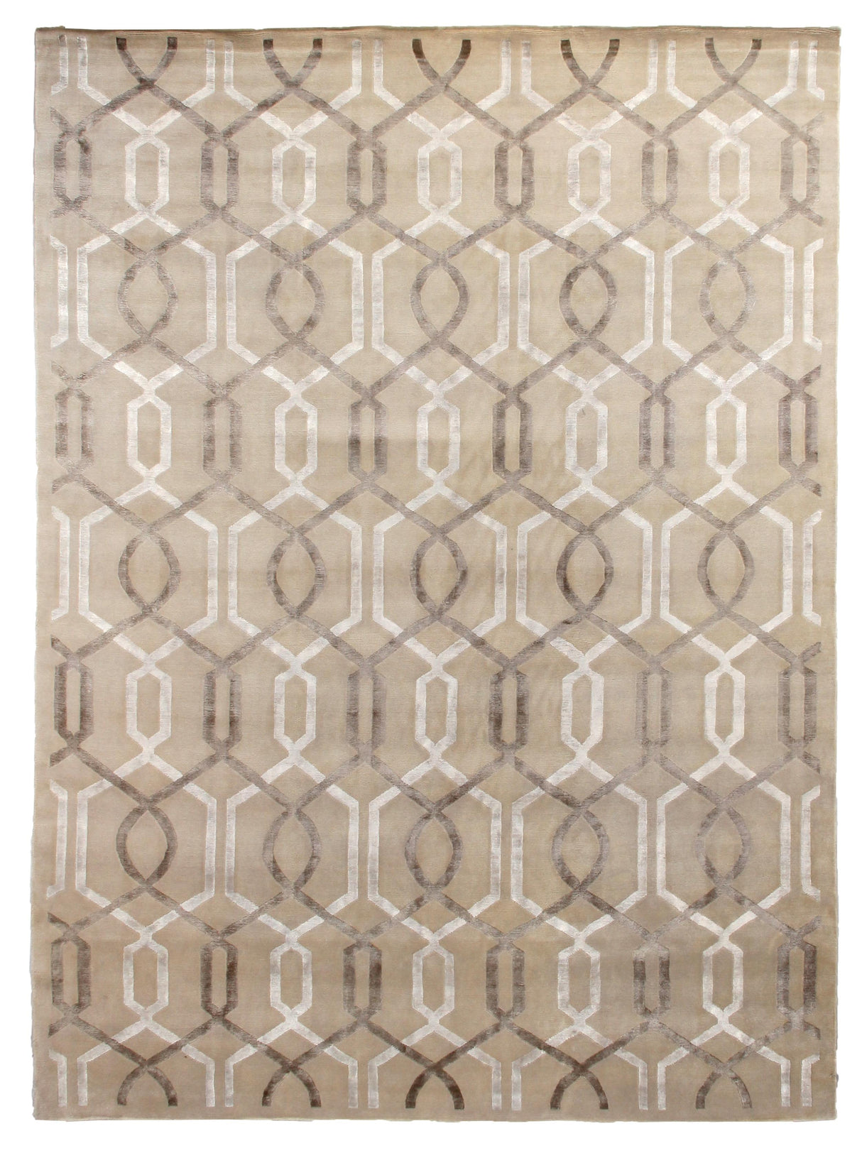 Exquisite Rugs Super Tibetan hand-knotted Wool/Bamboo Silk 9218 Beige/Ivory 16' x 6' Area Rug