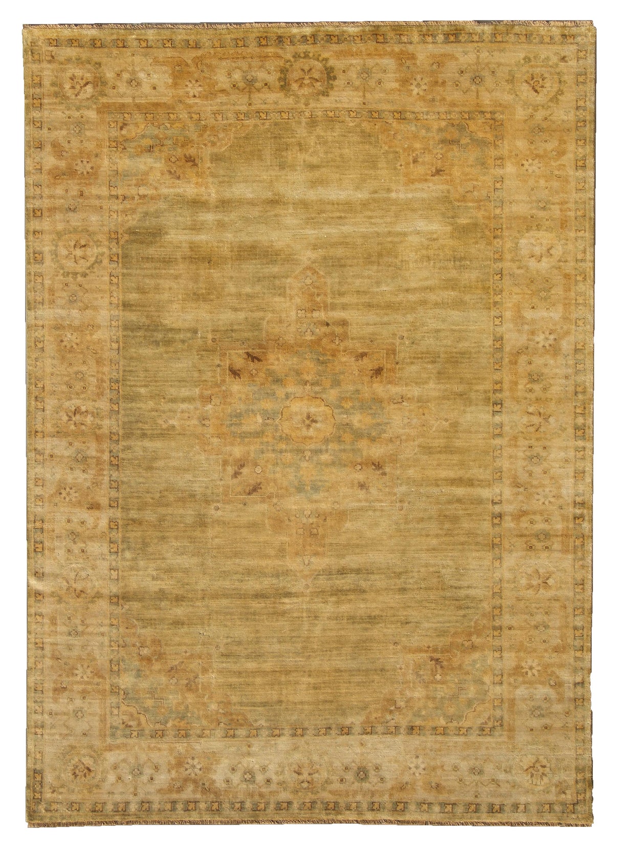 Exquisite Rugs Antique Weave Oushak hand-knotted New Zealand Wool 9223 Green/Beige 18' x 14' Area Rug