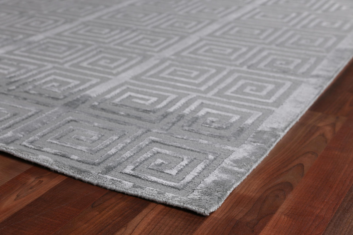Exquisite Rugs Greek Key hand-knotted Wool/Viscose 9420 Light Blue 8' x 5' Area Rug