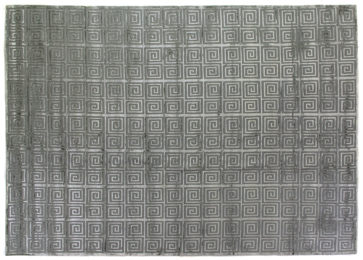 Exquisite Rugs Greek Key hand-knotted Wool/Viscose 9420 Light Blue 8' x 5' Area Rug