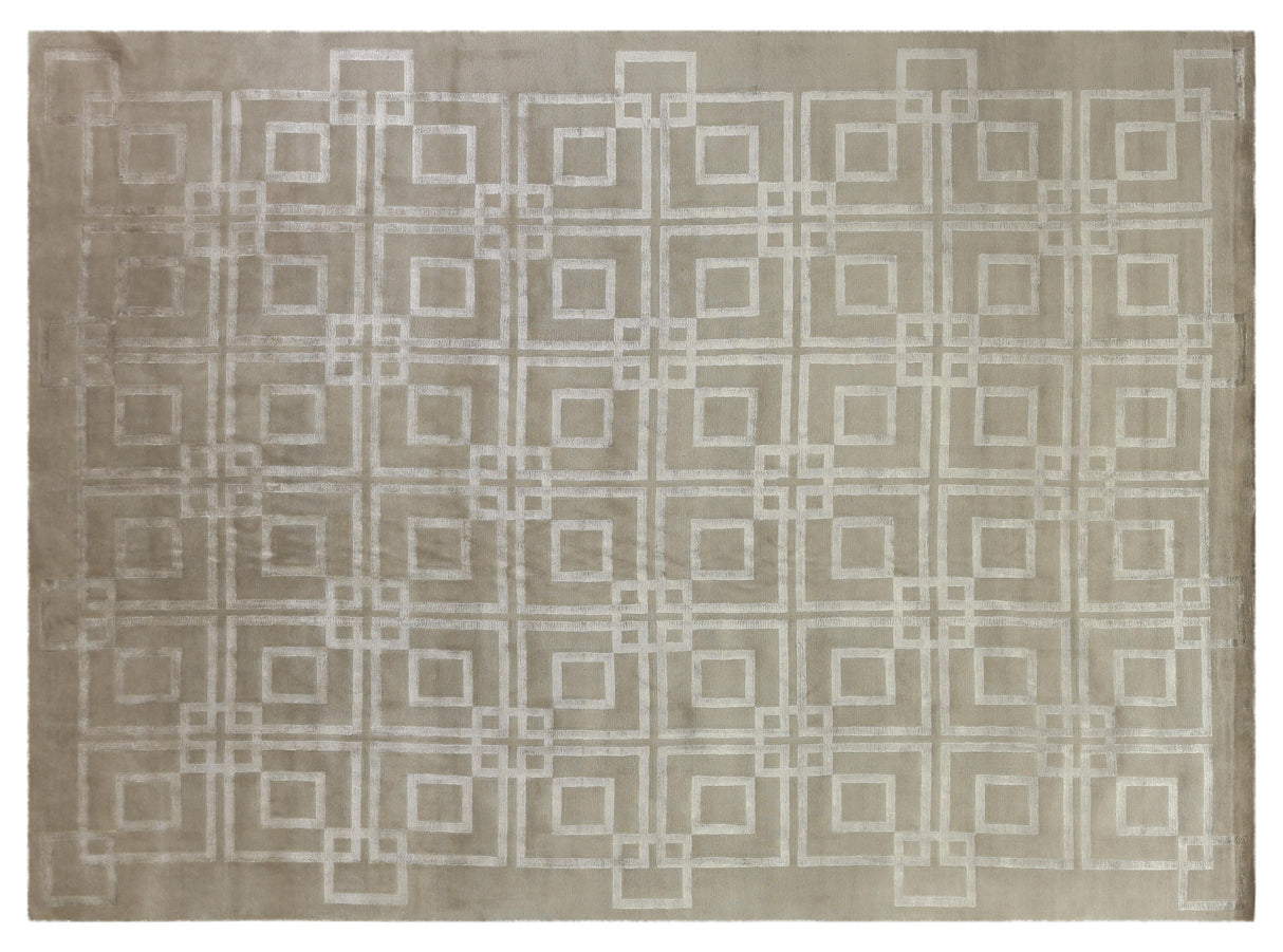 Exquisite Rugs Super Tibetan hand-knotted Wool/Bamboo Silk 9556 Taupe 12' x 9' Area Rug