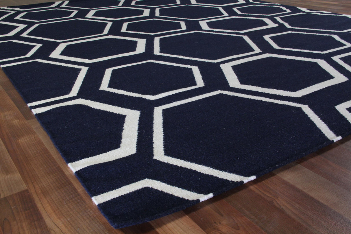 Exquisite Rugs Flatweave flatweave New Zealand Wool 9695 Navy/White 14' x 10' Area Rug