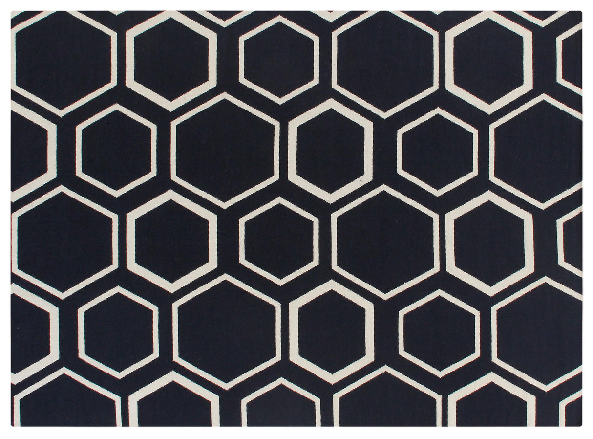 Exquisite Rugs Flatweave flatweave New Zealand Wool 9695 Navy/White 14' x 10' Area Rug