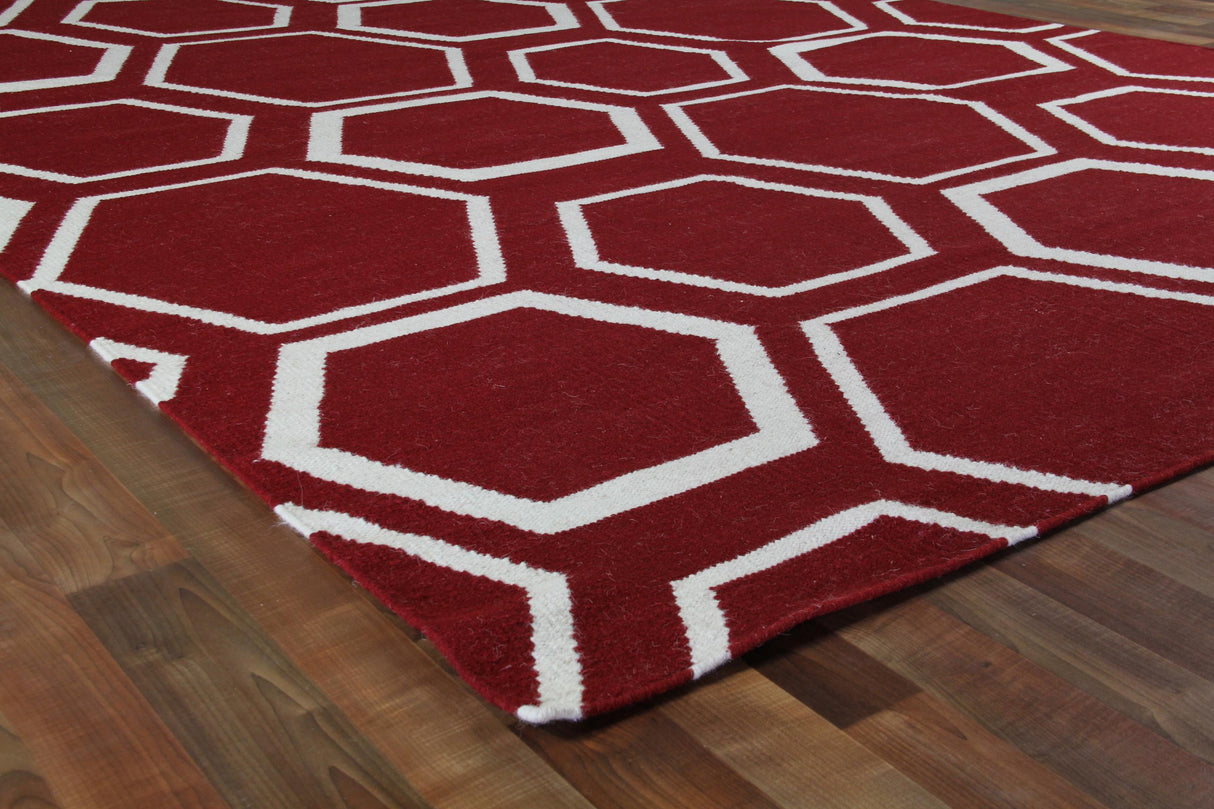 Exquisite Rugs Flatweave flatweave New Zealand Wool 9697 Red/White 8' x 5' Area Rug
