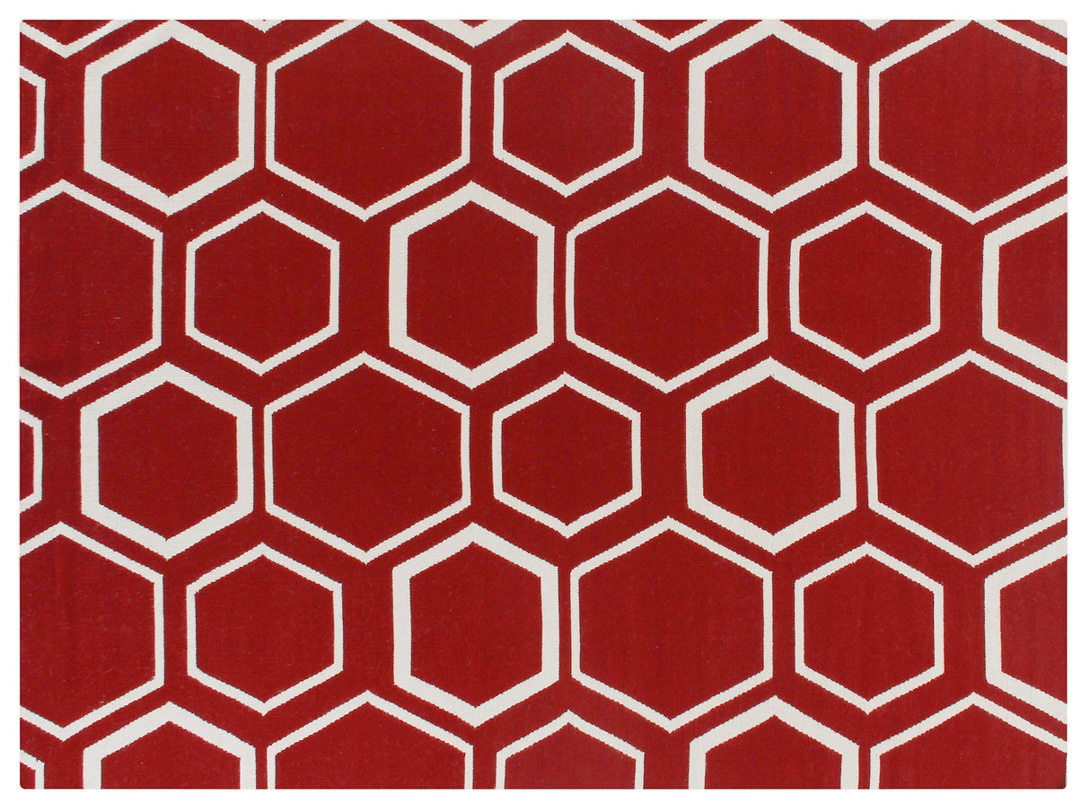 Exquisite Rugs Flatweave flatweave New Zealand Wool 9697 Red/White 8' x 5' Area Rug