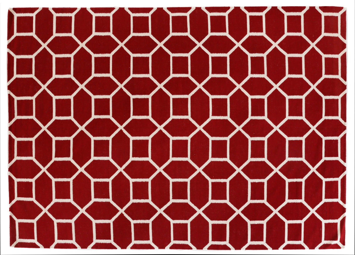Exquisite Rugs Flatweave flatweave New Zealand Wool 9706 Red/White 8' x 5' Area Rug