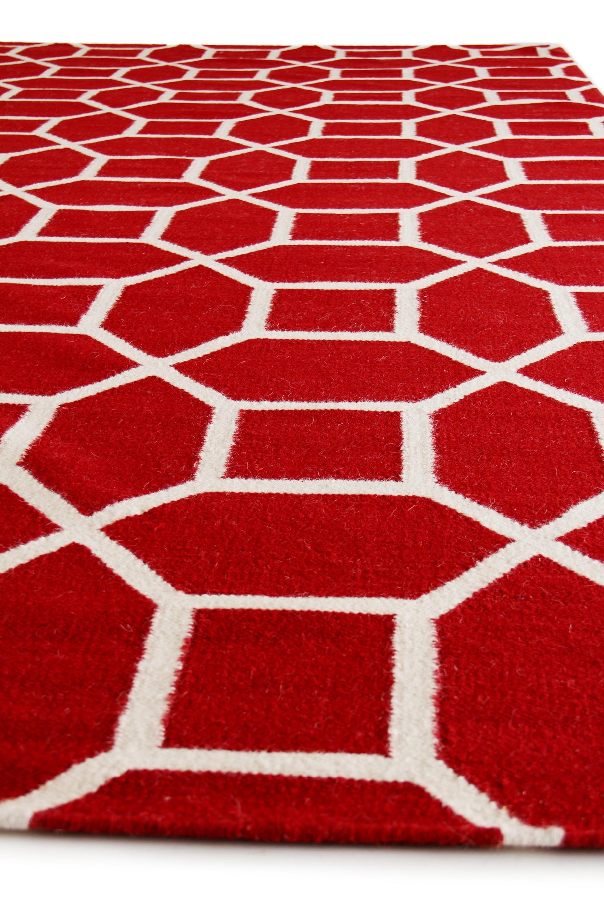 Exquisite Rugs Flatweave flatweave New Zealand Wool 9706 Red/White 8' x 5' Area Rug